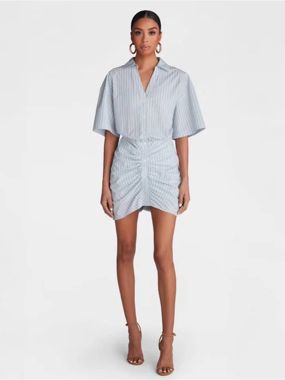 KBB by KAHLANA Women's Short Sleeve 'The Ruched Shirt Dress' - Striped - S or L